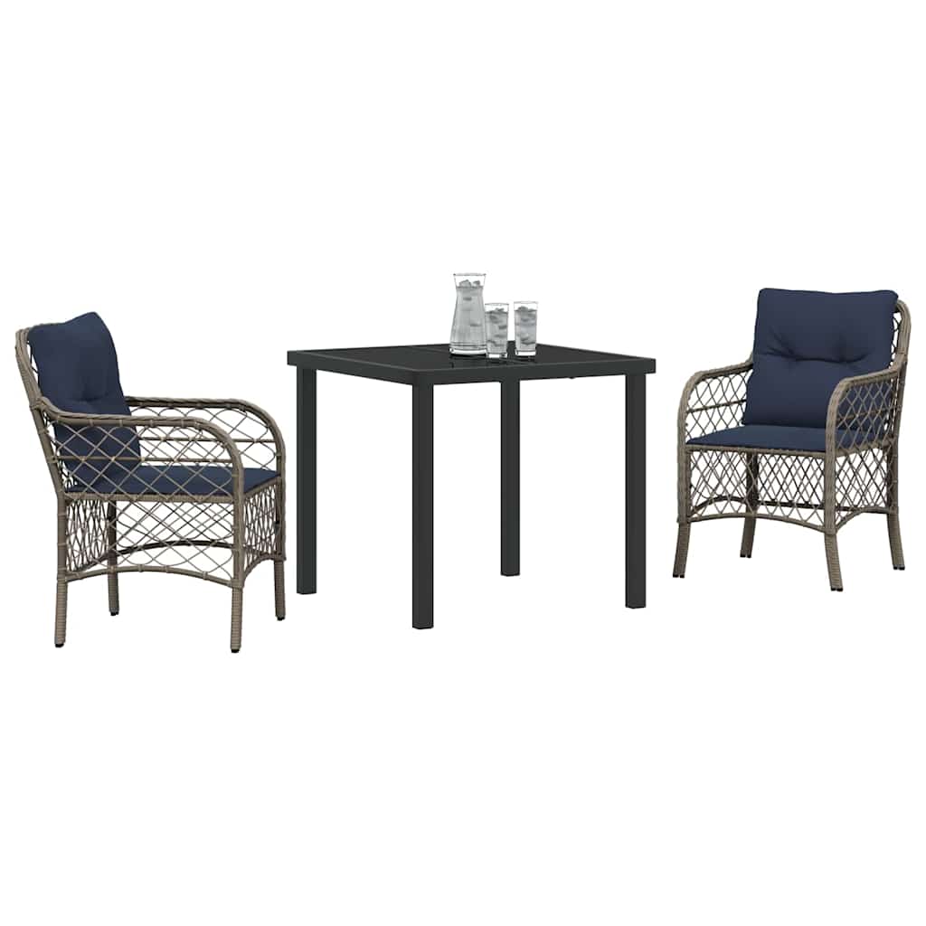 Ensemble de salle à manger pour jardin 3 pcs Gris et Noir Rotin - XIOS