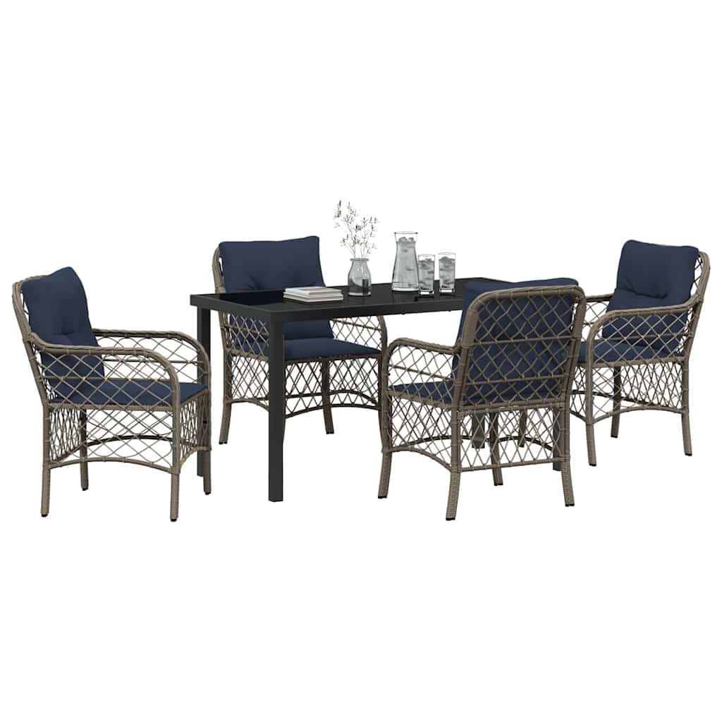 Ensemble de salle à manger pour jardin 5 pcs Gris et Noir Rotin - XIOS