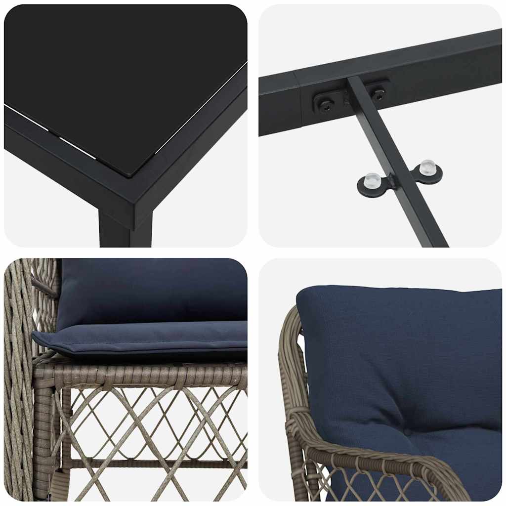Ensemble de salle à manger pour jardin 5 pcs Gris et Noir Rotin - XIOS