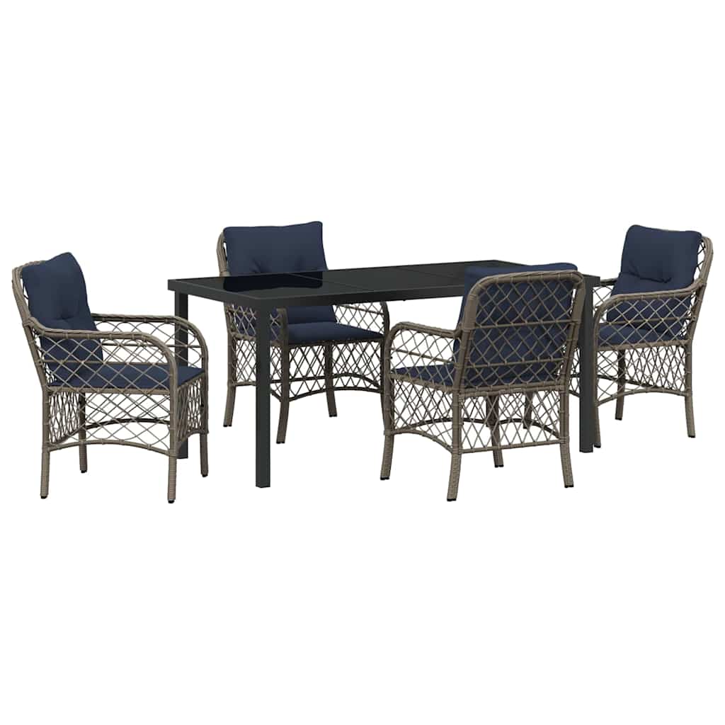 Ensemble de salle à manger pour jardin 5 pcs Gris et Noir Rotin - XIOS