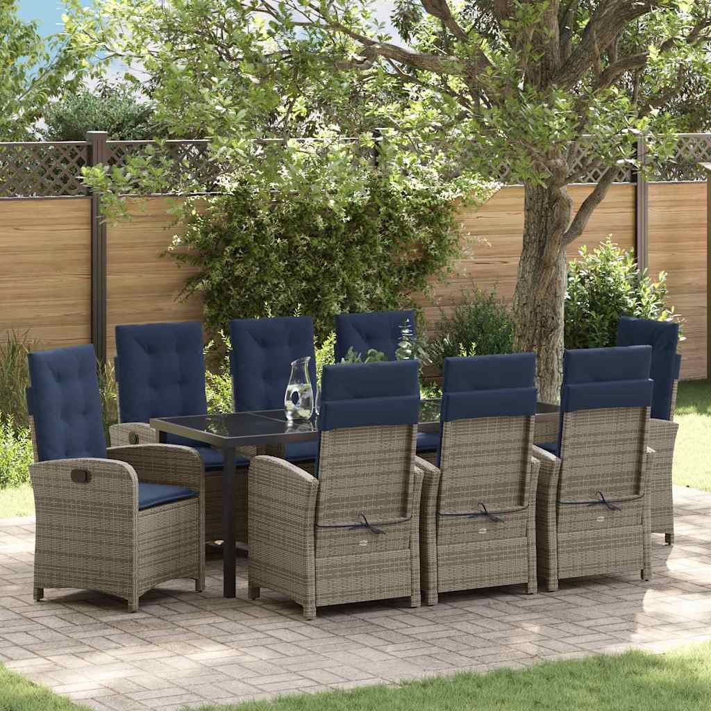 Ensemble de salle à manger pour jardin 9 pcs Gris polyrotin - XIOS
