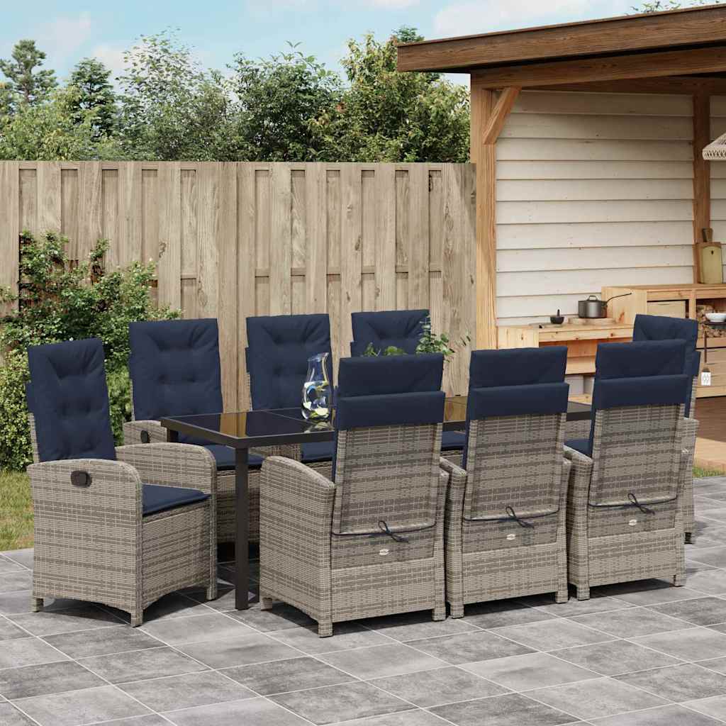 Ensemble de salle à manger pour jardin 9 pcs Gris polyrotin - XIOS