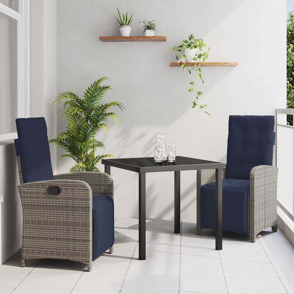 Ensemble de salle à manger pour jardin 3 pcs Gris polyrotin - XIOS