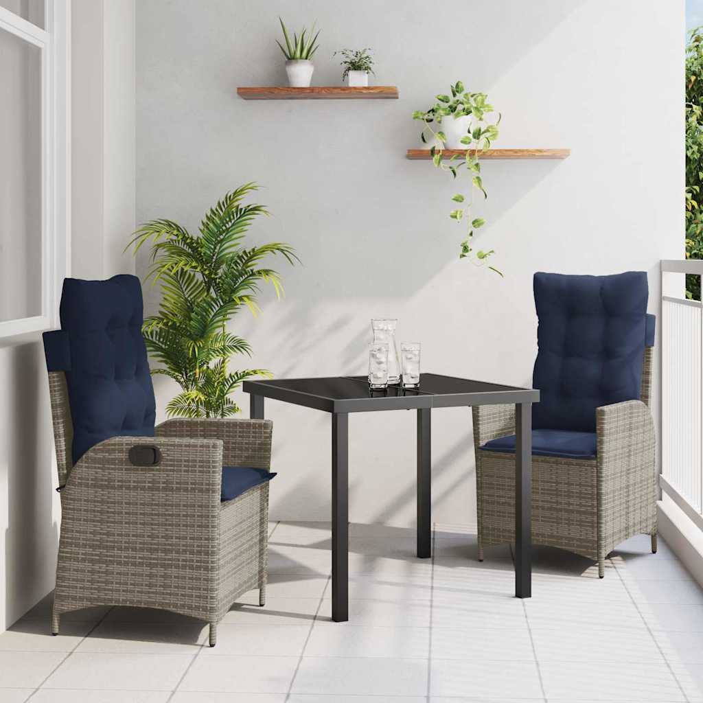Ensemble de salle à manger pour jardin 3 pcs Gris et Noir Rotin - XIOS