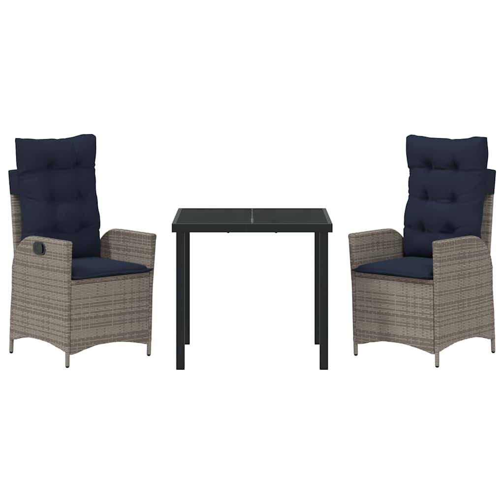 Ensemble de salle à manger pour jardin 3 pcs Gris et Noir Rotin - XIOS