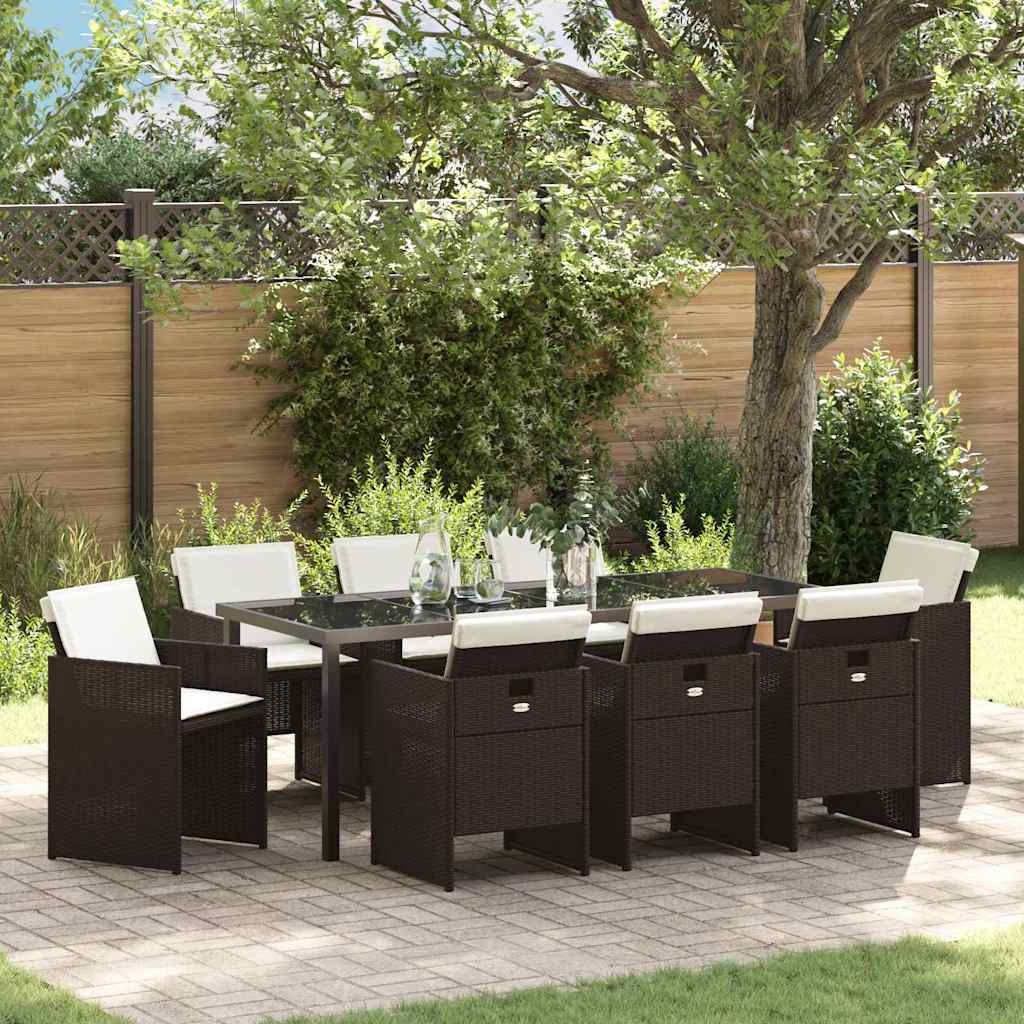 Ensemble de salle à manger pour jardin 9 pcs Marron polyrotin - XIOS