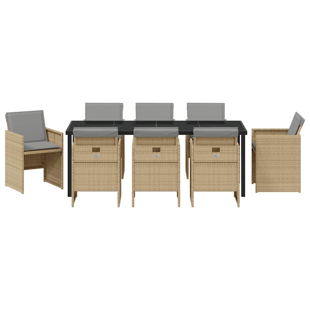 Ensemble de salle à manger pour jardin 9 pcs Beige polyrotin - XIOS