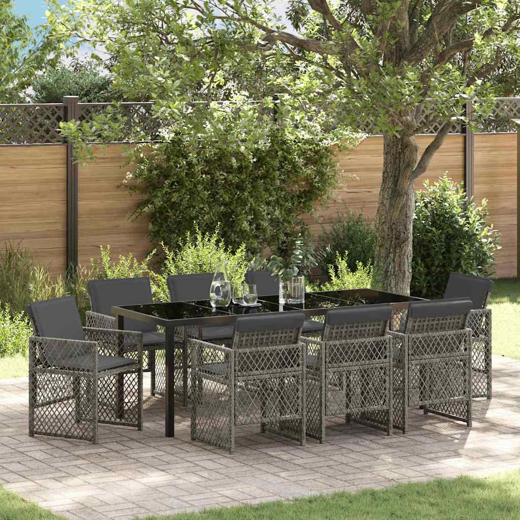 Ensemble de salle à manger pour jardin 9 pcs Gris polyrotin - XIOS