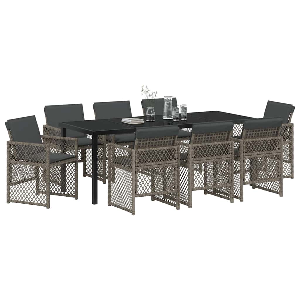 Ensemble de salle à manger pour jardin 9 pcs Gris polyrotin - XIOS