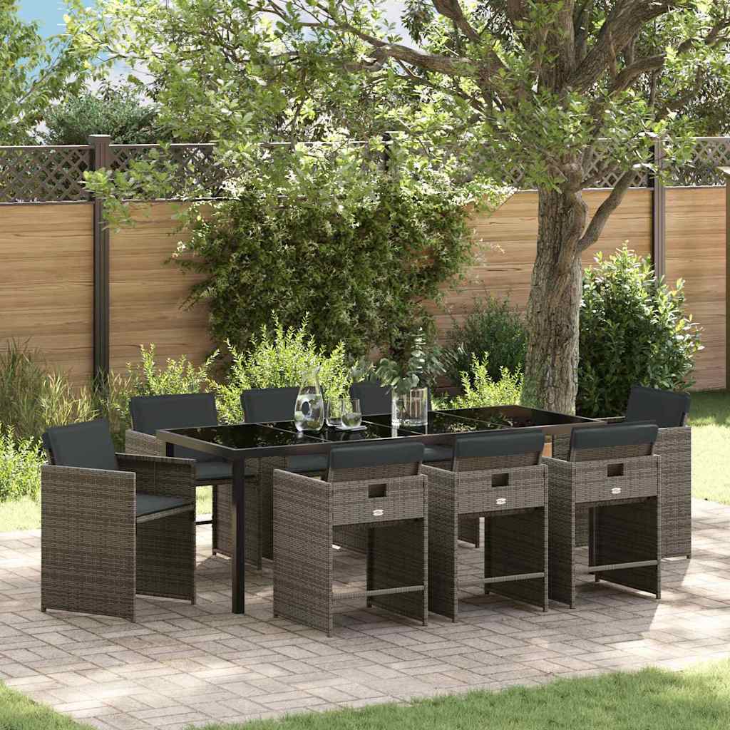 Ensemble de salle à manger pour jardin 9 pcs Gris polyrotin - XIOS