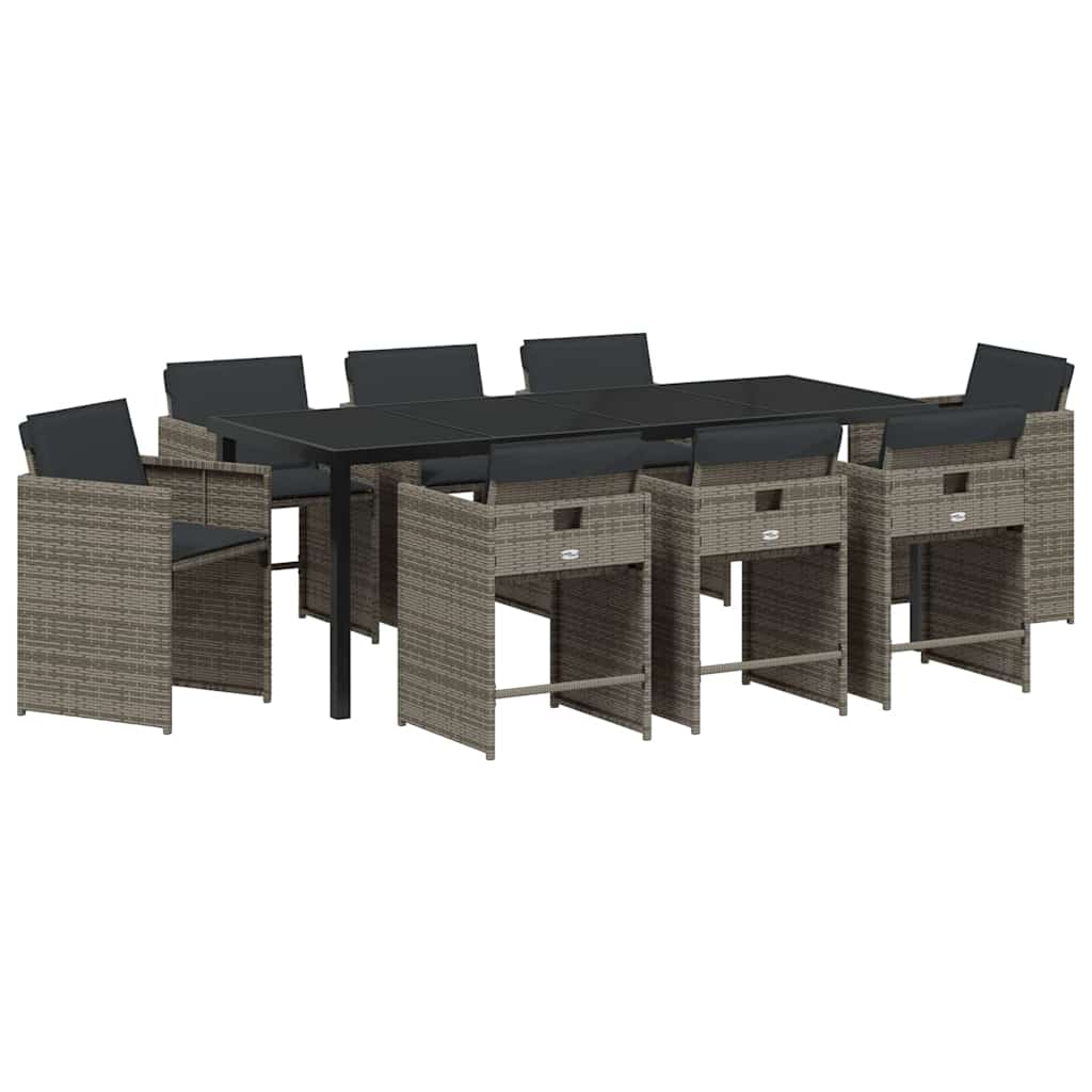 Ensemble de salle à manger pour jardin 9 pcs Gris polyrotin - XIOS