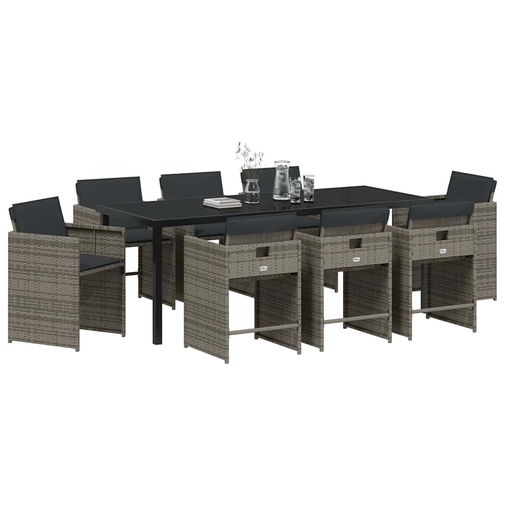 Ensemble de salle à manger pour jardin 9 pcs Gris polyrotin - XIOS