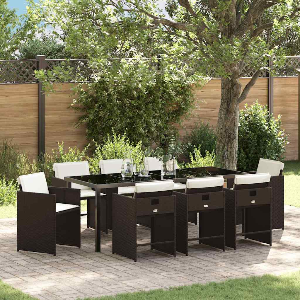 Ensemble de salle à manger pour jardin 9 pcs Marron polyrotin - XIOS