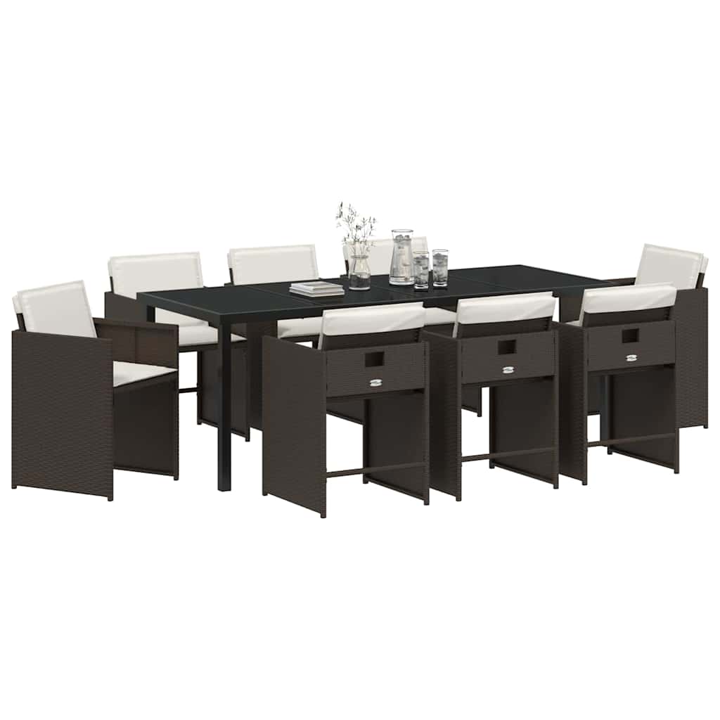 Ensemble de salle à manger pour jardin 9 pcs Marron polyrotin - XIOS