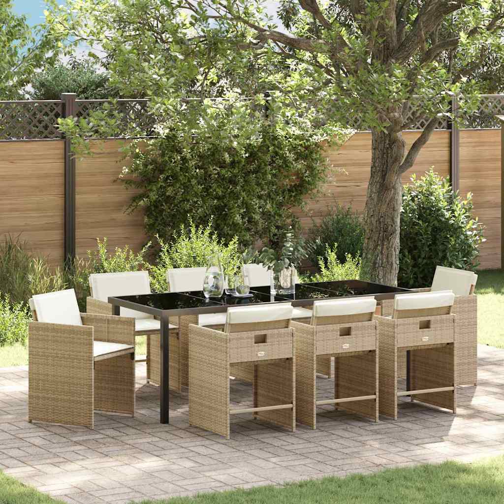 Ensemble de salle à manger pour jardin 9 pcs Beige polyrotin - XIOS