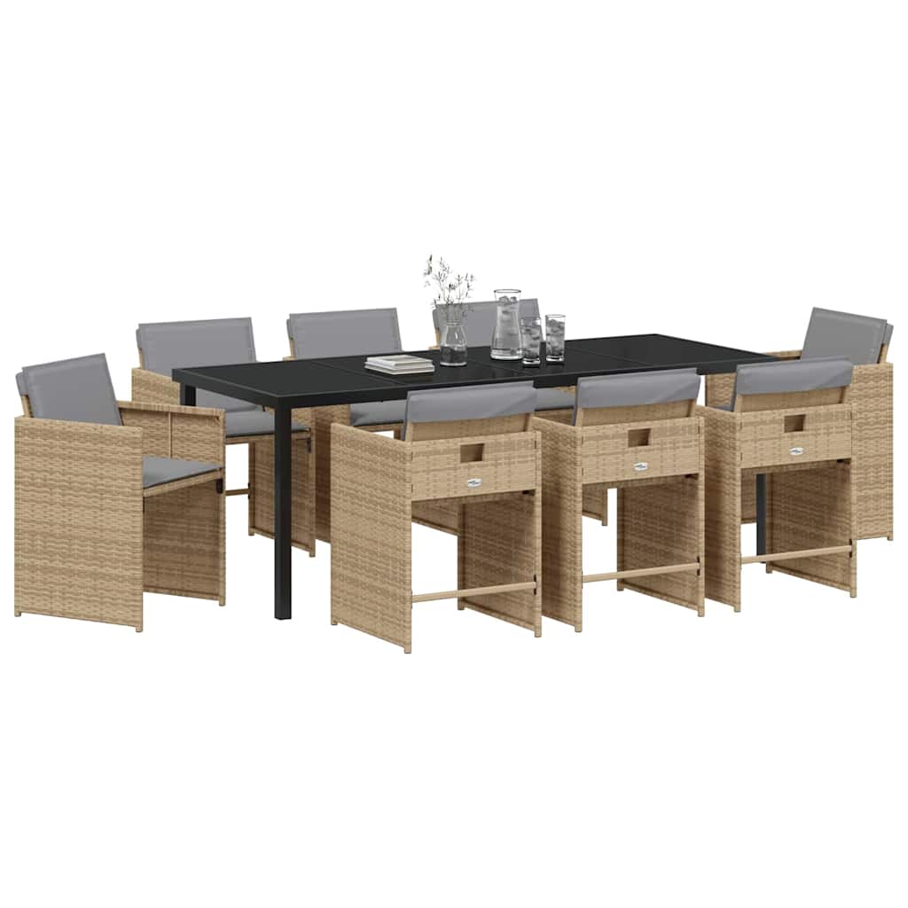 Ensemble de salle à manger pour jardin 9 pcs Beige polyrotin - XIOS