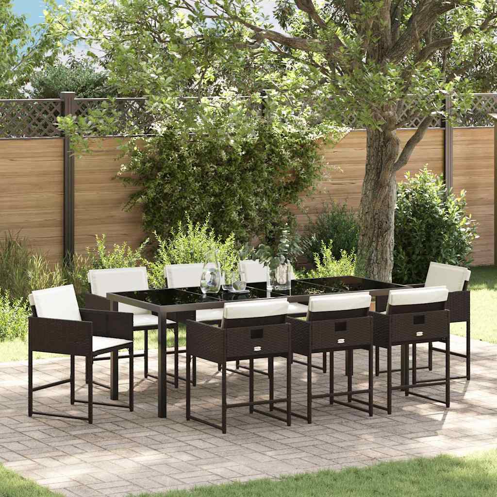 Ensemble de salle à manger pour jardin 9 pcs Marron polyrotin - XIOS