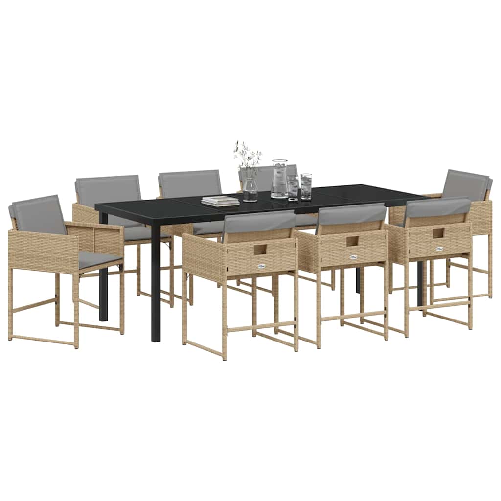 Ensemble de salle à manger pour jardin 9 pcs Beige polyrotin - XIOS