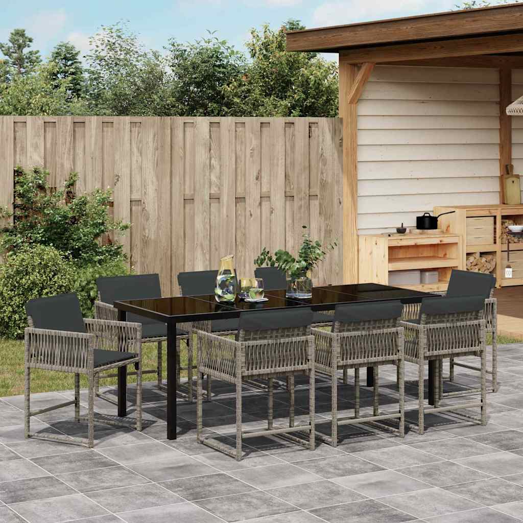 Ensemble de salle à manger pour jardin 9 pcs Gris polyrotin - XIOS