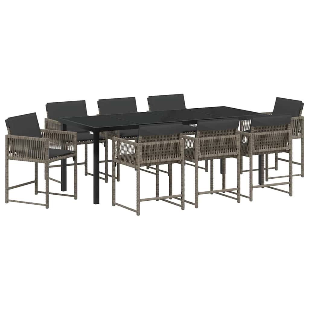Ensemble de salle à manger pour jardin 9 pcs Gris polyrotin - XIOS