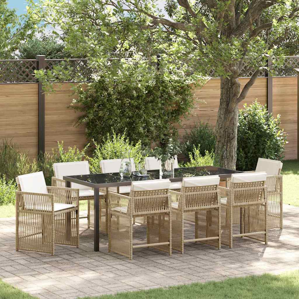 Ensemble de salle à manger pour jardin 9 pcs Beige polyrotin - XIOS