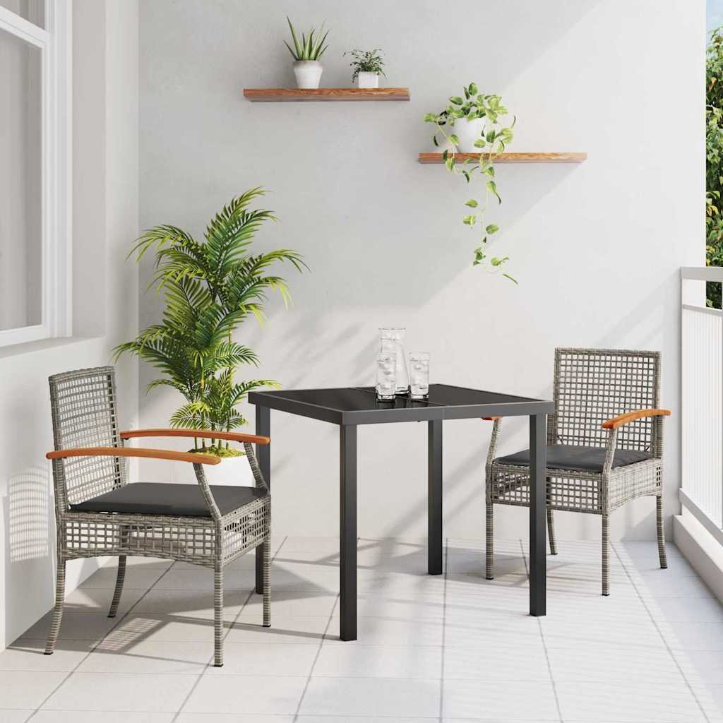 Ensemble de salle à manger pour jardin 3 pcs Gris et Noir Rotin - XIOS