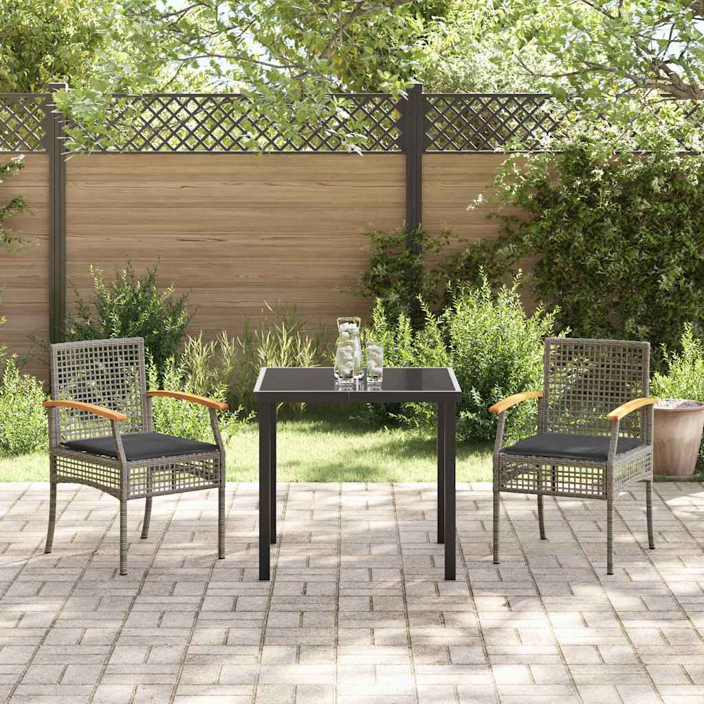 Ensemble de salle à manger pour jardin 3 pcs Gris et Noir Rotin - XIOS
