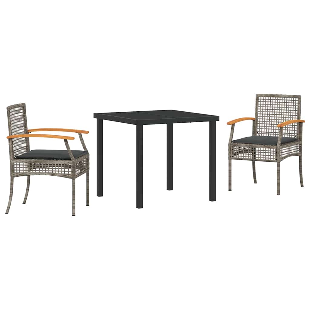 Ensemble de salle à manger pour jardin 3 pcs Gris et Noir Rotin - XIOS