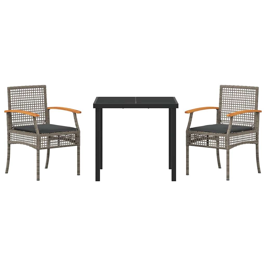 Ensemble de salle à manger pour jardin 3 pcs Gris et Noir Rotin - XIOS