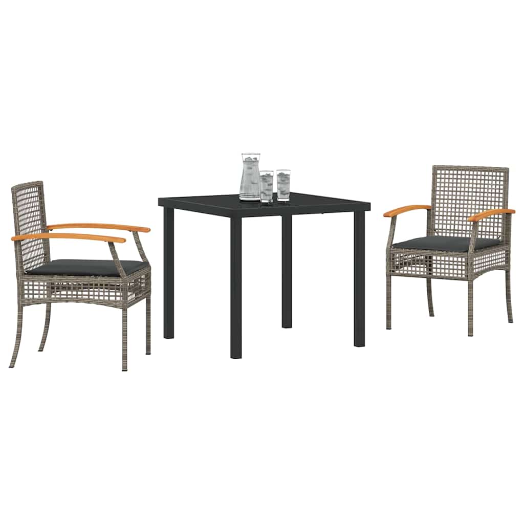 Ensemble de salle à manger pour jardin 3 pcs Gris et Noir Rotin - XIOS