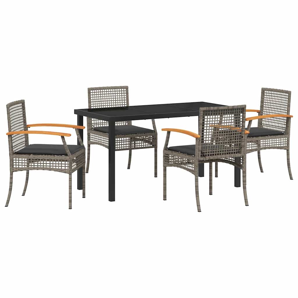 Ensemble de salle à manger pour jardin 5 pcs Gris et Noir Rotin