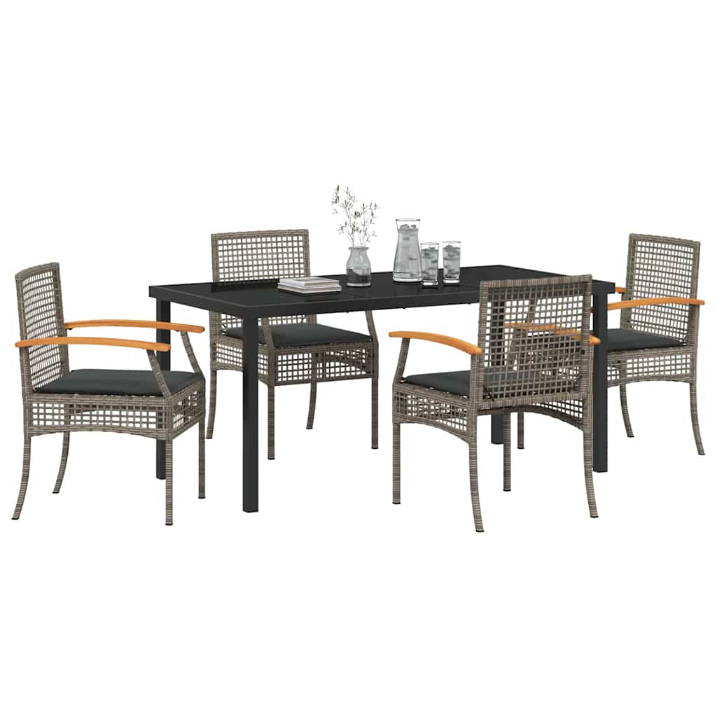 Ensemble de salle à manger pour jardin 5 pcs Gris et Noir Rotin