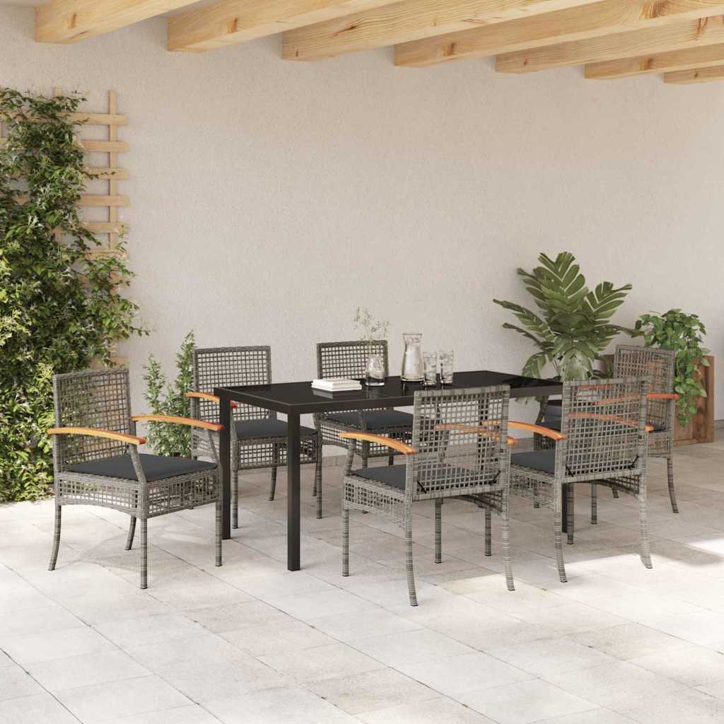 Ensemble de salle à manger pour jardin 7 pcs Gris et Noir Rotin