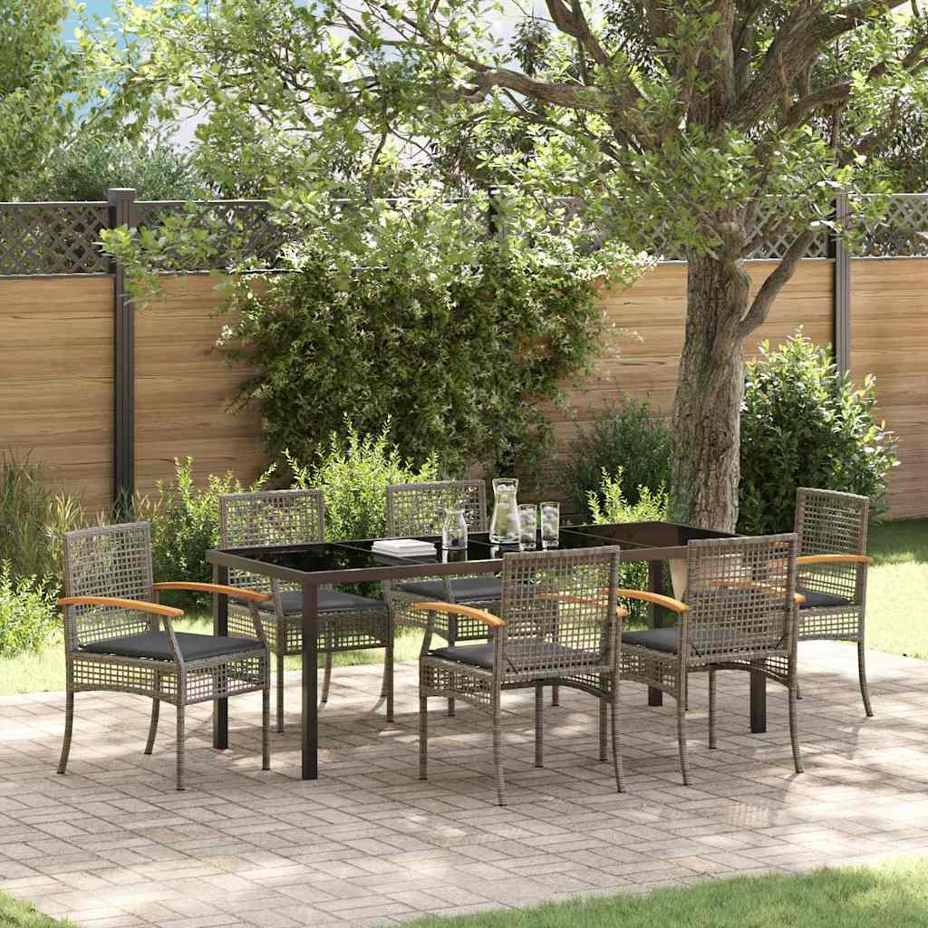 Ensemble de salle à manger pour jardin 7 pcs Gris et Noir Rotin