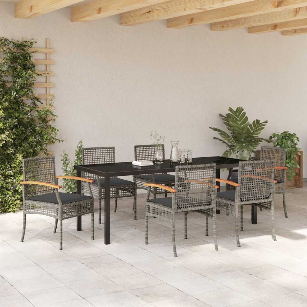 Ensemble de salle à manger pour jardin 7 pcs Gris et Noir Rotin