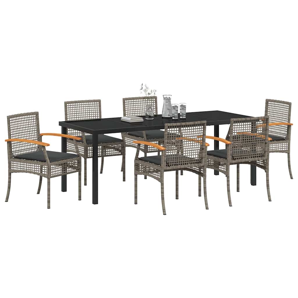 Ensemble de salle à manger pour jardin 7 pcs Gris et Noir Rotin