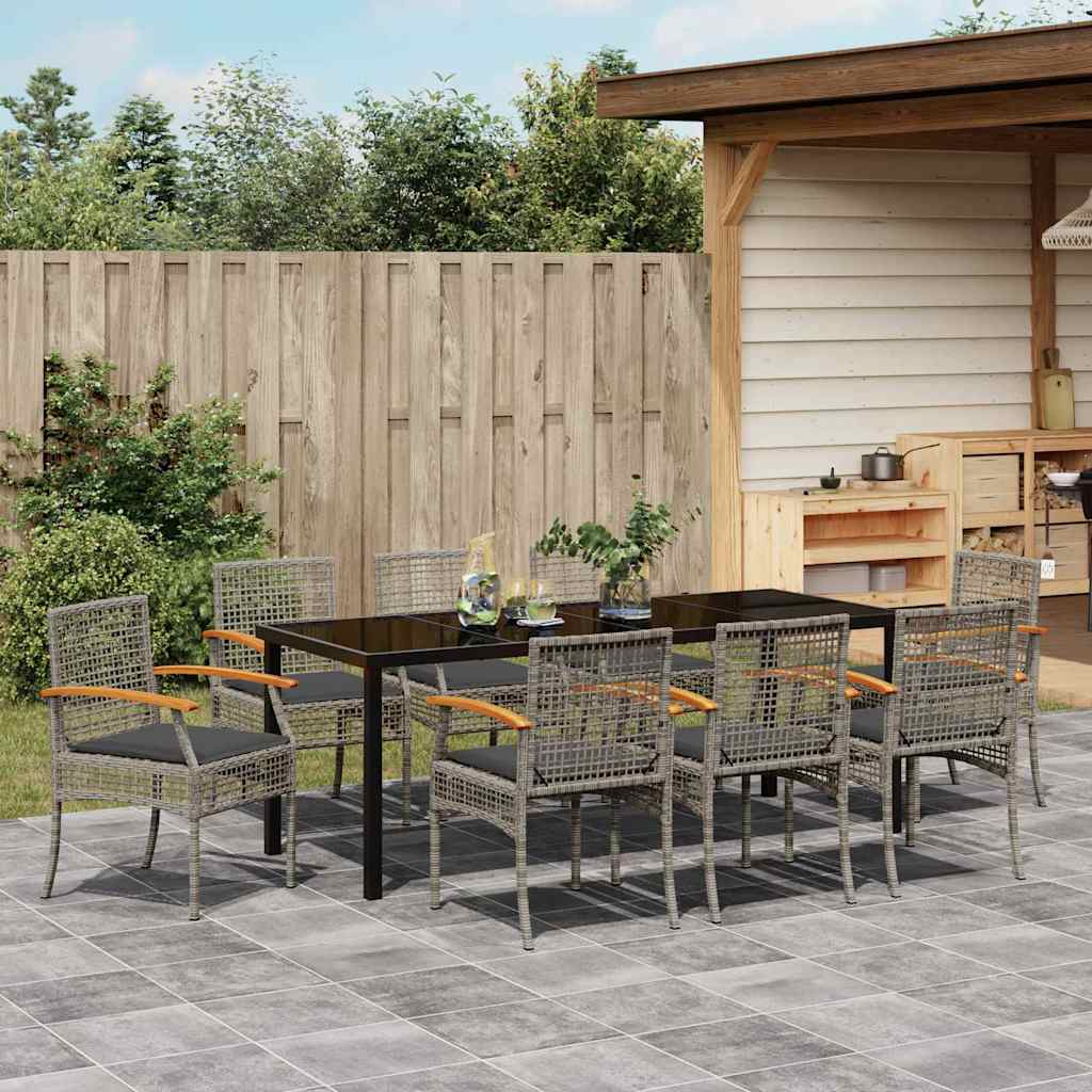 Ensemble de salle à manger pour jardin 9 pcs Gris et Noir Rotin