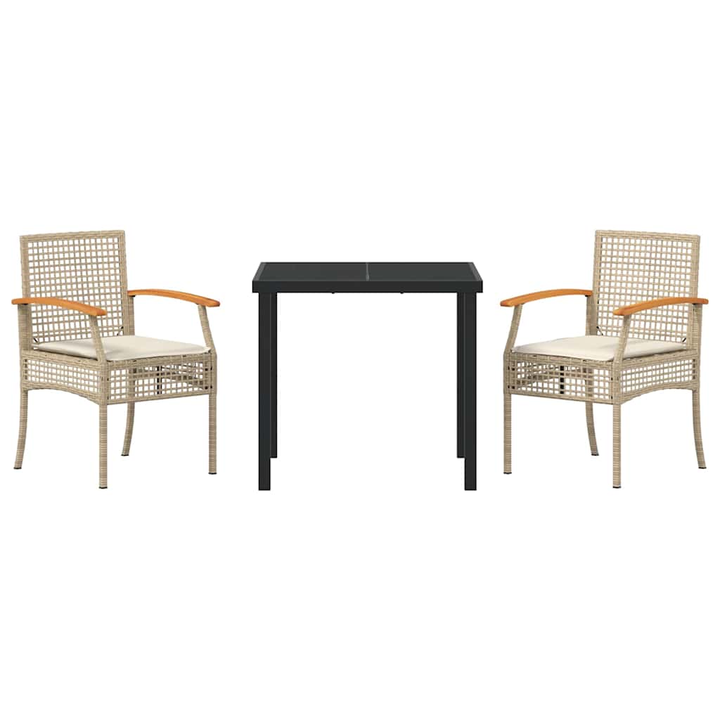 Ensemble de salle à manger pour jardin 3 pc Beige et Noir Rotin