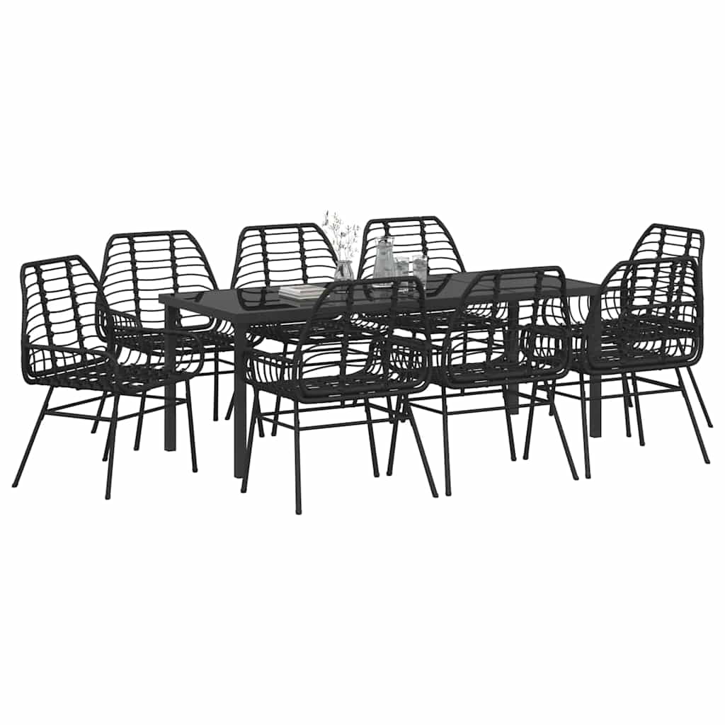 Ensemble de salle à manger pour jardin 9 pcs Noir polyrotin - XIOS
