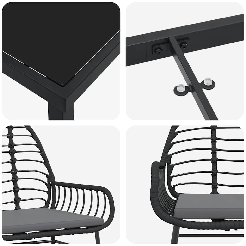 Ensemble de salle à manger pour jardin 3 pcs Noir polyrotin - XIOS