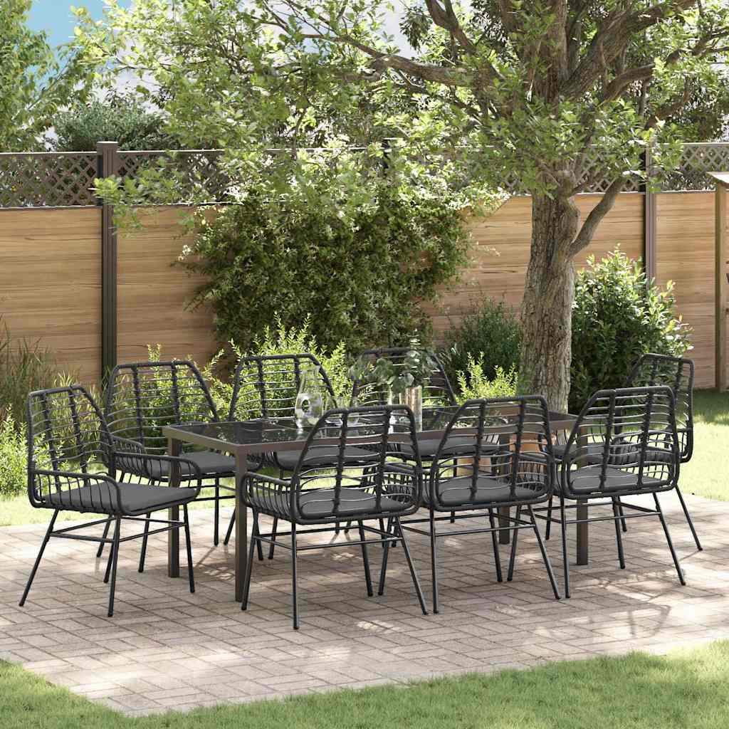 Ensemble de salle à manger pour jardin 9 pcs Noir polyrotin - XIOS