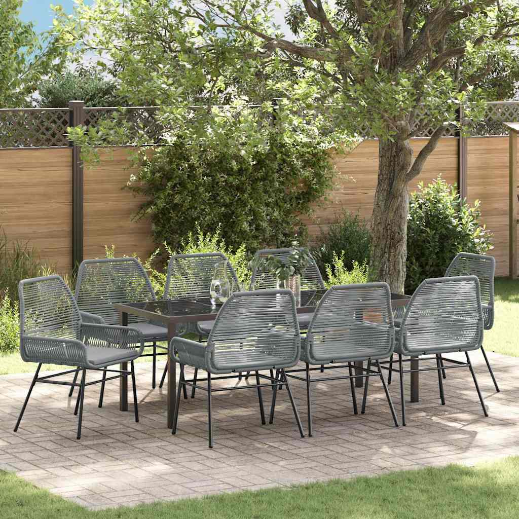 Ensemble de salle à manger pour jardin 9 pcs Gris polyrotin - XIOS