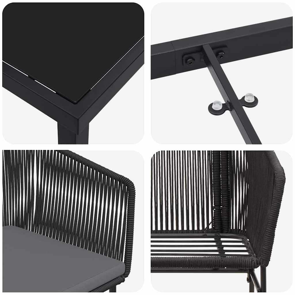 Ensemble de salle à manger pour jardin avec coussin 3 pcs Noir - XIOS