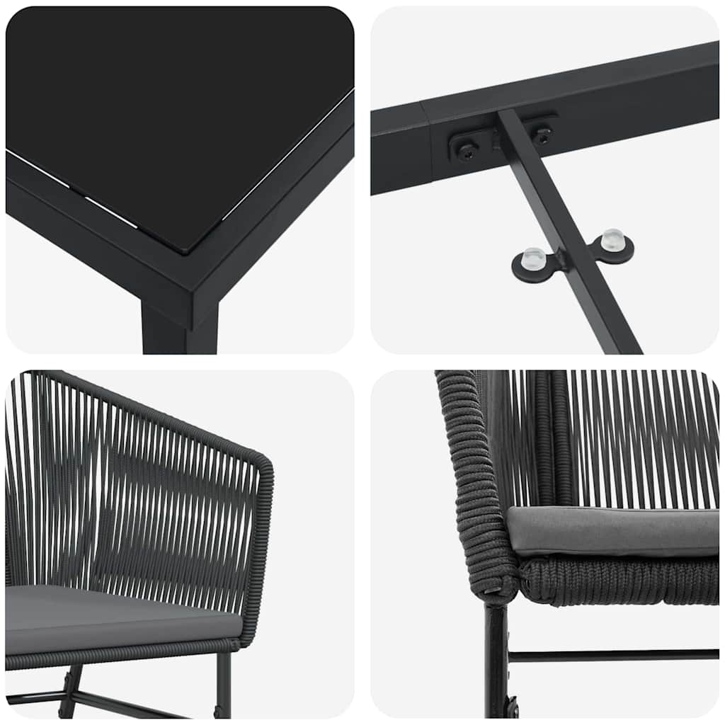 Ensemble de salle à manger pour jardin avec coussin 7 pcs Noir - XIOS
