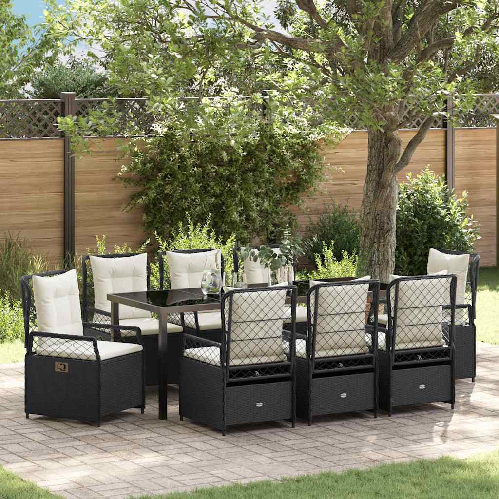 Ensemble de salle à manger pour jardin 9 pcs Noir polyrotin - XIOS