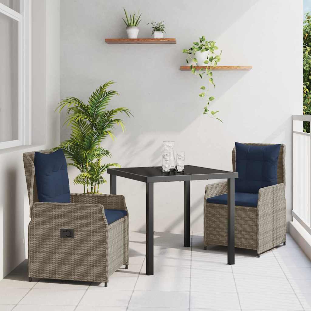 Ensemble de salle à manger pour jardin 3 pcs Gris Poly rotin - XIOS