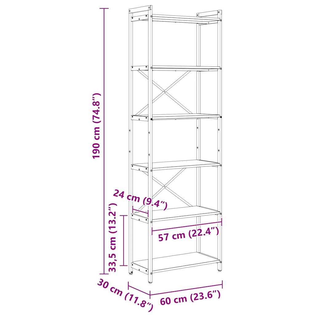 Bibliothèque Chêne fumé 60 x 30 x 188 cm Bois d'ingénierie - XIOS