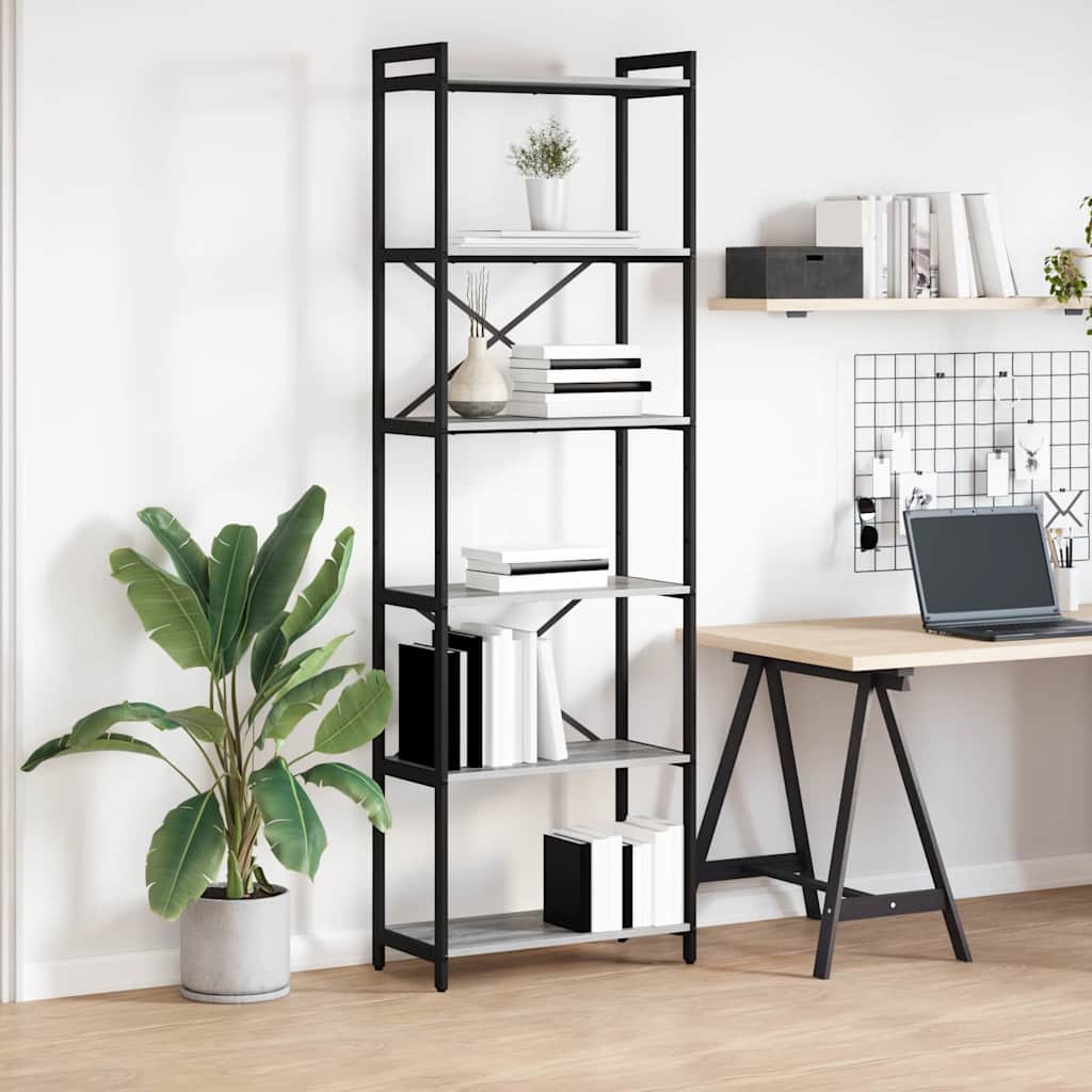 Bibliothèque Sonoma gris 60 x 30 x 188 cm Bois d'ingénierie - XIOS