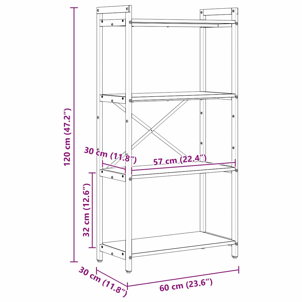 Étagère 60 x 30 x 120 cm Bois d'ingénierie Chêne noir - XIOS