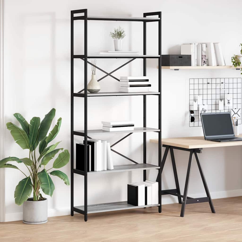 Bibliothèque Sonoma gris 80 x 30 x 188 cm Bois d'ingénierie - XIOS